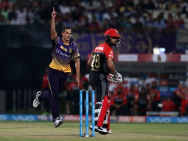 KKR's Nathan Coulter-Nile is ecstatic as Virat Kohli is dismissed. Sportzpics