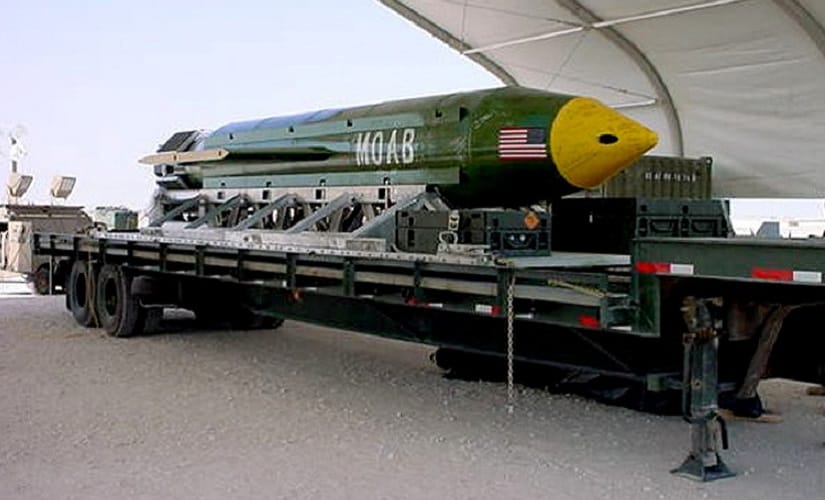 The GBU-43/B Massive Ordnance Air Blast (MOAB) bomb is pictured in this undated handout photo. It was used in Afghanistan on Thursday. Reuters