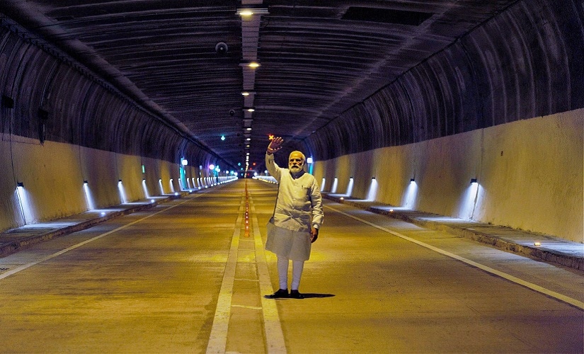Prime Minister Narendra Modi visits the Chenani-Nashri Tunnel, in Chenani on Sunday. PTI