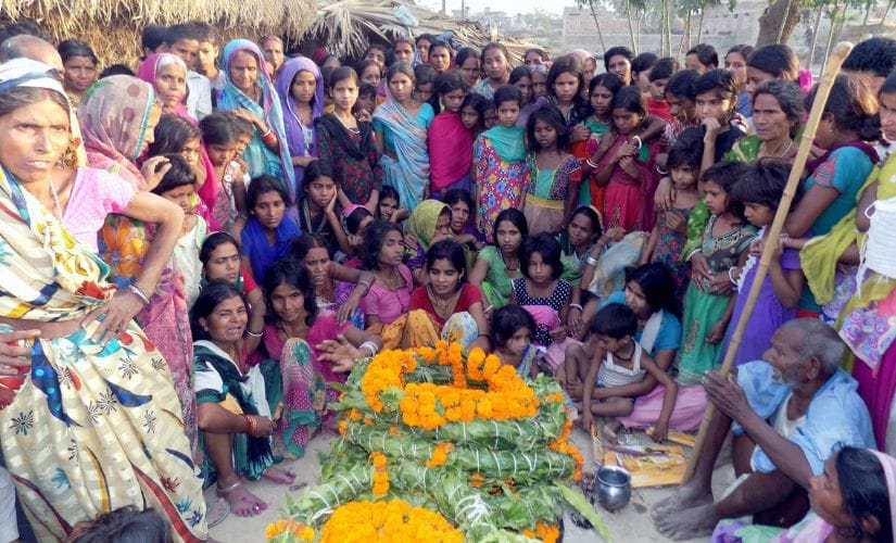 Family of a CRPF jawan during his funeral. PTI