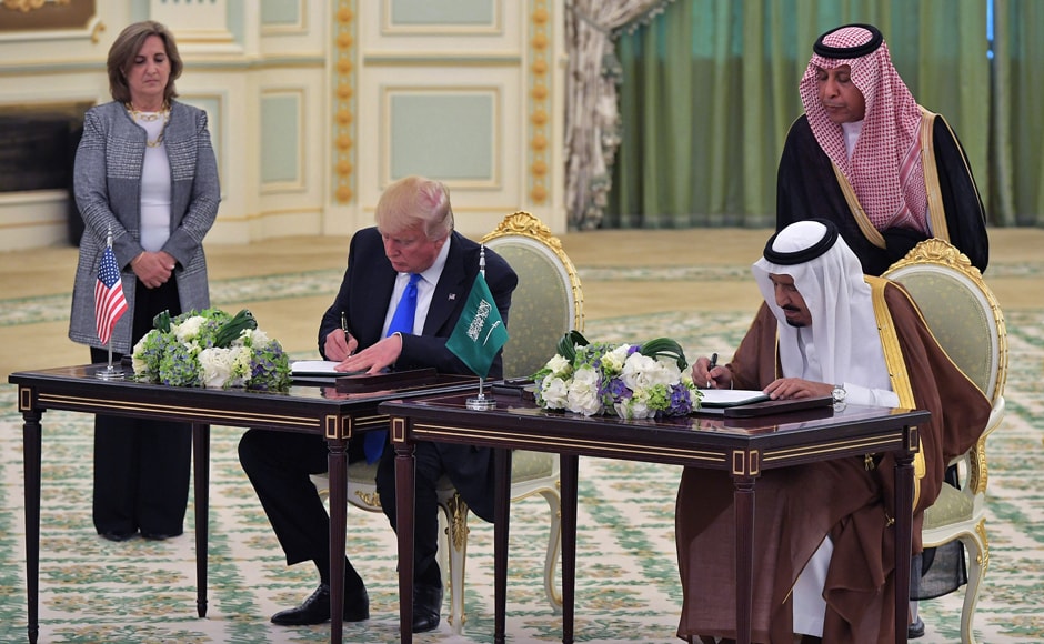 US President Donald Trump (L) and Saudi Arabia's King Salman bin Abdulaziz al-Saud take part in a signing ceremony at the Saudi Royal Court in Riyadh. AFP US President Donald Trump (L) and Saudi Arabia's King Salman bin Abdulaziz al-Saud take part in a signing ceremony at the Saudi Royal Court in Riyadh. AFP