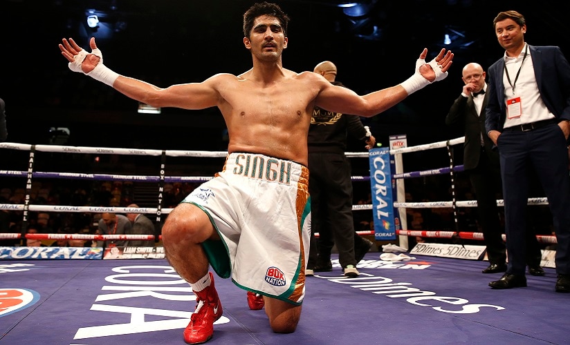 Britain Boxing - Vijender Singh v Matiouze Royer - Copper Box Arena, London - 30/4/16 Vijender Singh celebrates his win Mandatory Credit: Action Images / Peter Cziborra EDITORIAL USE ONLY. - RTX2CF1D