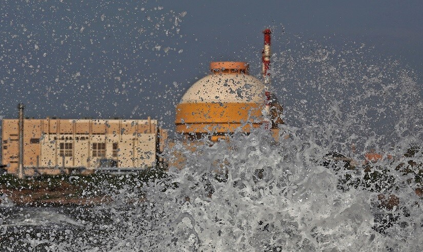Sea waves hit the rocks as Kudankulam nuclear power. Reuters
