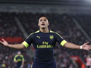 Arsenal's Alexis Sanchez celebrates scoring his side's first goal against Southampton. AP