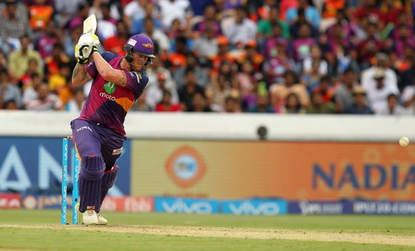 Ben Stokes of Rising Pune Supergiant hits a shot in his innings against the Sunrisers Hyderabad. Sportzpics