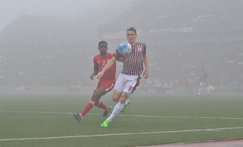 Despite heavy rain and fog affecting visibility in Aizawl's last home match against Mohun Bagan, the stadium was packed to the rafters with even a nearby hillock occupied. Image courtesy: AIFF media