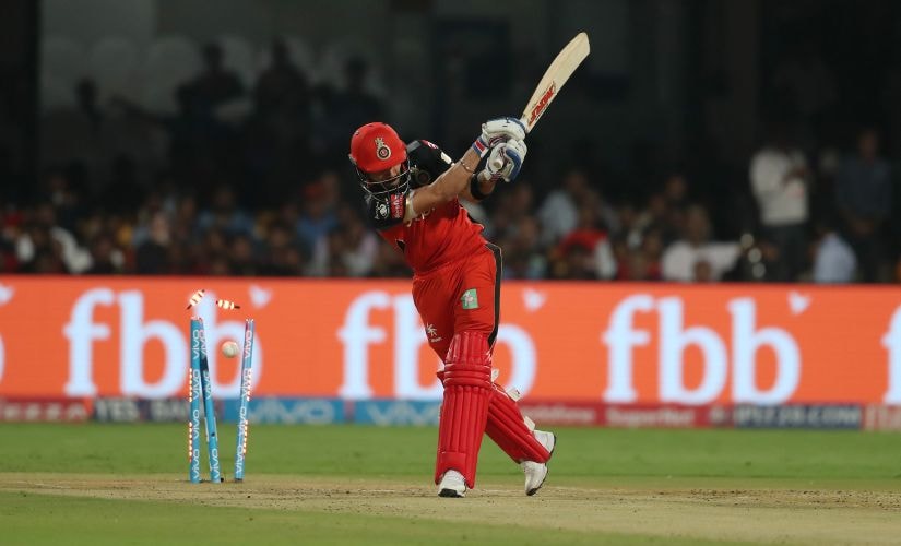 Royal Challengers Bangalore captain Virat Kohli gets bowled. Sportzpics/IPL