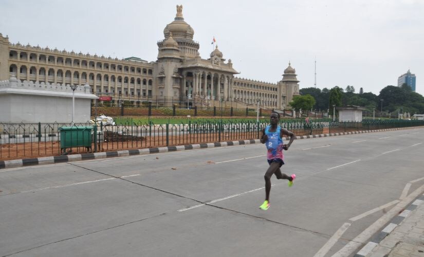 Kenya's Leonard Komon during the race on Sunday.