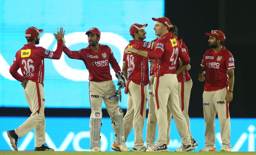 Kings XI Punjab celebrate after beat Kolkata Knight Riders in Mohali on Tuesday. SportzPics/IPL