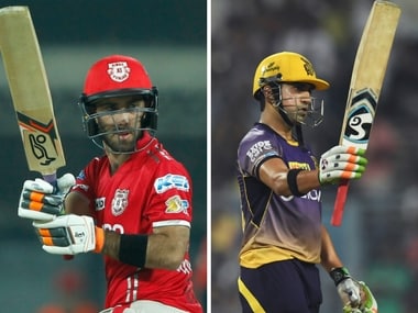 Kings XI Punjab captain Glenn Maxwell (L) and Gautam Gambhir (R) of Kolkata Knight Riders