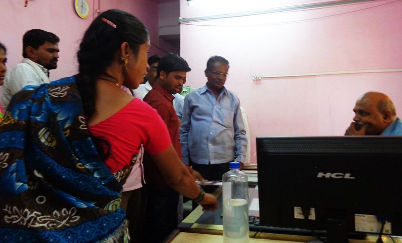 Furious depositors at the Osmanabad District Cooperative Bank, demanding their money back. Parth MN