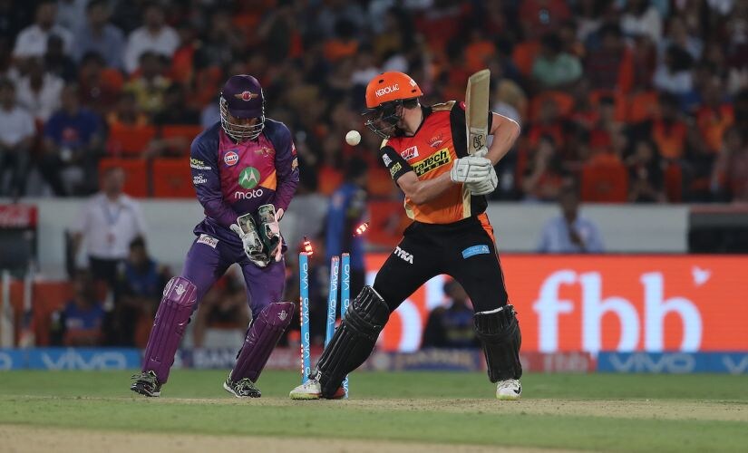 Moises Henriques of the Sunrisers Hyderabad is bowled by Imran Tahir of Rising Pune Supergiant during their match. Sportzpics