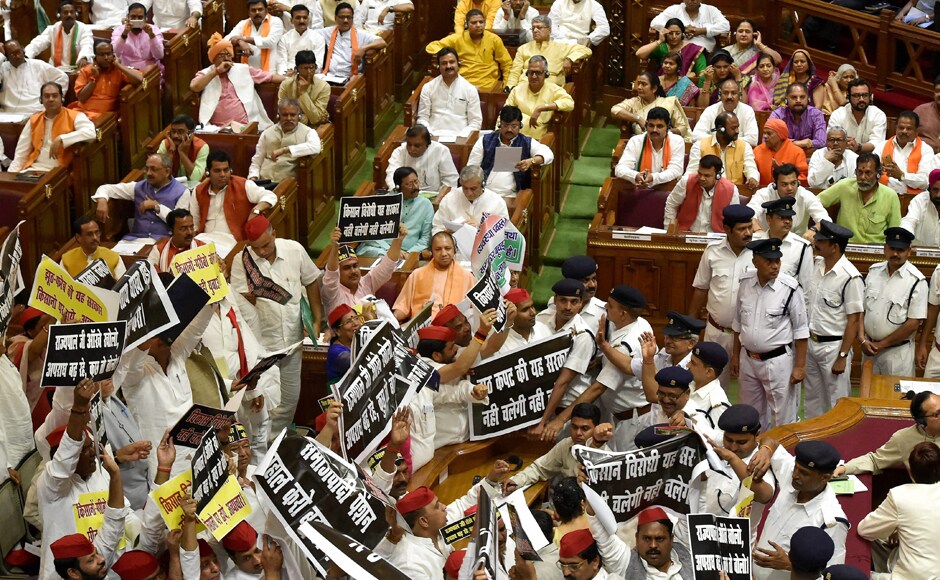 Uttar Pradesh minister Shrikant Sharma said that the behaviour of the opposition parties is indecent and shameful and displays why past governments were not serious in maintaining law and order. He also questioned the silence of Akhilesh Yadav over this matter. <em>PTI</em> Uttar Pradesh minister Shrikant Sharma said that the behaviour of the opposition parties is indecent and shameful and displays why past governments were not serious in maintaining law and order. He also questioned the silence of Akhilesh Yadav over this matter. <em>PTI</em>