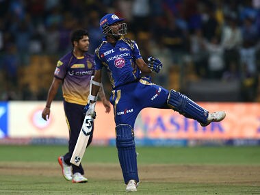 Krunal Pandya of the Mumbai Indians celebrates after beating Kolkata Knight Riders to reach the final during the 2nd qualifier match. Sportzpics