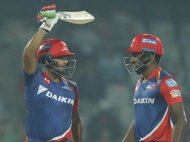 Rishabh Pant (left) reacts after scoring a half century against Gujarat Lions. Sportzpics/IPL