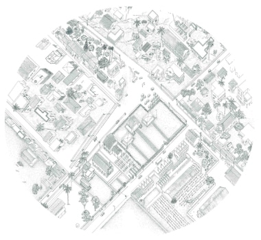 A drawing of the Tamil settlement in Mattancherry made by the students of School of Environment and Architecture, Mumbai for an exhibition at the Kochi-Muziris Biennale.