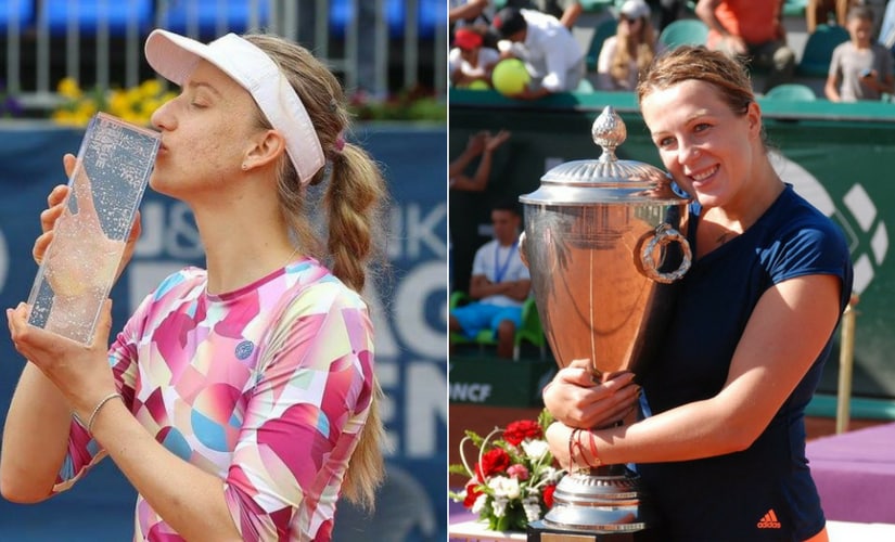 Mona Barthel and Anastasia Pavlyuchenkova with their respective trophies. Images from Twitter.
