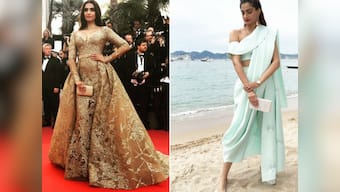Cannes 2017: Sonam Kapoor sports a Elie Saab golden gown and mint Masaba saree