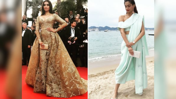 Cannes 2017: Sonam Kapoor sports a Elie Saab golden gown and mint Masaba saree