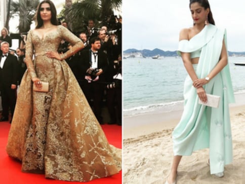 Cannes 2017: Sonam Kapoor sports a Elie Saab golden gown and mint Masaba saree Cannes 2017: Sonam Kapoor sports a Elie Saab golden gown and mint Masaba saree