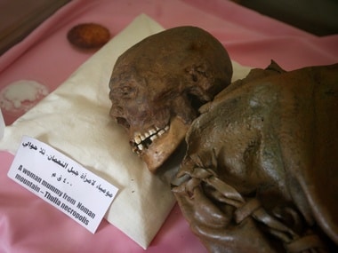 A mummy dating back to an ancient Yemen era is seen at a museum at Sanaa University, in Sanaa, Yemen. Reuters
