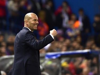 Real Madrid's coach Zinedine Zidane gestures on the sideline during the Champions League semi final. AFP