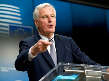 File image of EU chief negotiator Michel Barnier speaking during a media conference after a meeting of EU general affairs ministers in Brussels on Monday. AP