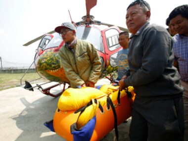 Body of Nepali mountain climber Min Bahadur Sherchan, 85, arrives at a hospital after he died at base camp while on his attempt to become the oldest person to climb Mount Everest. Reuters
