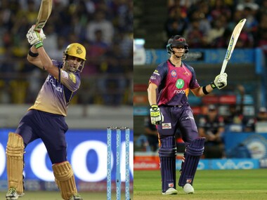 KKR, led by Gautam Gambhir (L) , face Steve Smith's RPS at the Eden Gardens. Sportzpics