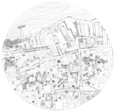 A drawing of Jew Town in Mattancherry made by the students of School of Environment and Architecture, Mumbai for an exhibition at the Kochi-Muziris Biennale.