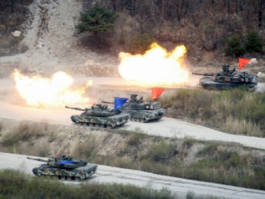 South Korean Army K1A1 and US Army M1A2 tanks fire live rounds during a US-South Korea joint live-fire military exercise, at a training field, near the demilitarized zone, separating the two Koreas in Pocheon, South Korea. Reuters