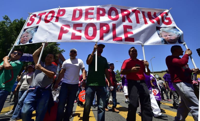 Protesters in Los Angeles on 1 May. AFP