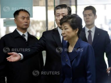 Ousted South Korean President Park Geun-hye arrives for questioning on her arrest warrant at the Seoul Central District Court in Seoul, South Korea. Reuters.
