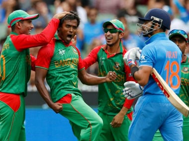 Bangladesh players celebrate after dismissing Virat Kohli in the 2015 World Cup Q/F. Reuters