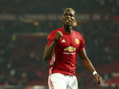 Paul Pogba celebrates after Manchester United's win over Celta Vigo. AP