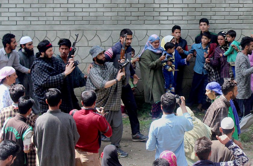 Jammu and Kashmir: Militants give "gun salute" to slain associate at funeral Jammu and Kashmir: Militants give "gun salute" to slain associate at funeral