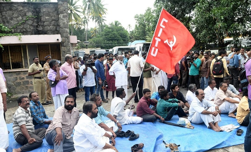 CPM workers led by Sivankutty organised a shutdown in Trivandrum. Firstpost/Ashraf Padanna