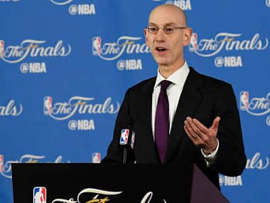 NBA commissioner Adam Silver addressing a press conference before game one of the Finals between the Golden State Warriors and the Cleveland Cavaliers . Reuters