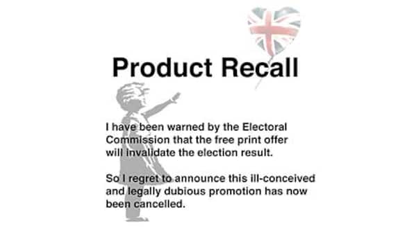 Banksy backtracks over UK election version of Balloon Girl graffiti after authorities intervene