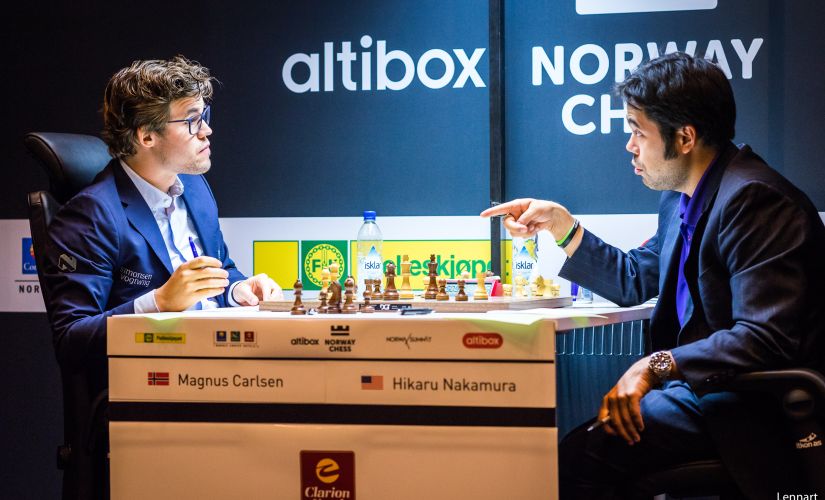 Round three witnessed the rivalry between Norwegian Magnus Carlsen and American Hikaru Nakamura - image courtesy: Lennart Ootes