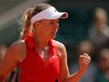 Caroline Wozniacki celebrates during her fourth round match against Svetlana Kuznetsova. Reuters