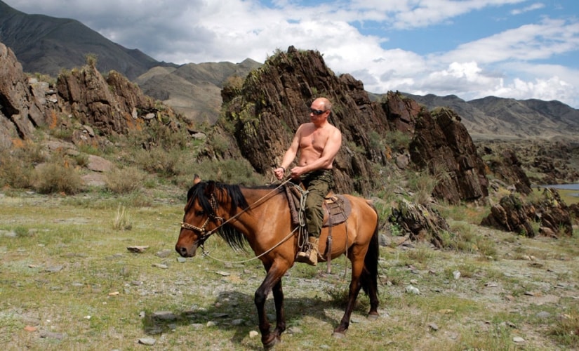 Vladimir Putin rides a horse bare-chested. Image courtesy: Flickr Jedimentat44