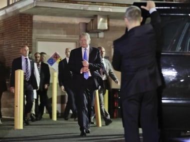 Donald Trump after meeting Congressman Scalise at the hospital. AP