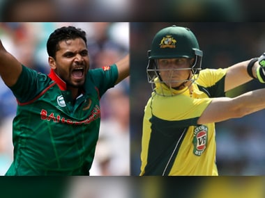 Bangladesh captain Mashrafe Mortaza and Australian captain Steven Smith.