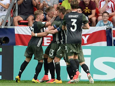 Germany's players during the Euro Under 21 semifinal against England. AP