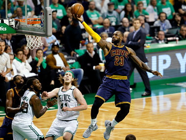 Cleveland Cavaliers forward LeBron James (23) attempts a layup against the Boston Celtics. Reuters