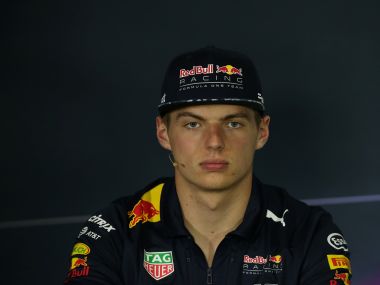 Red Bull's Max Verstappen attends a news conference. REUTERS