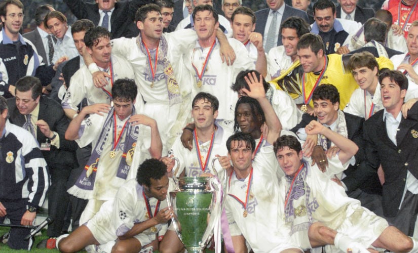 Real Madrid celebrate their win over Juventus in the final of 1998 Champions League.