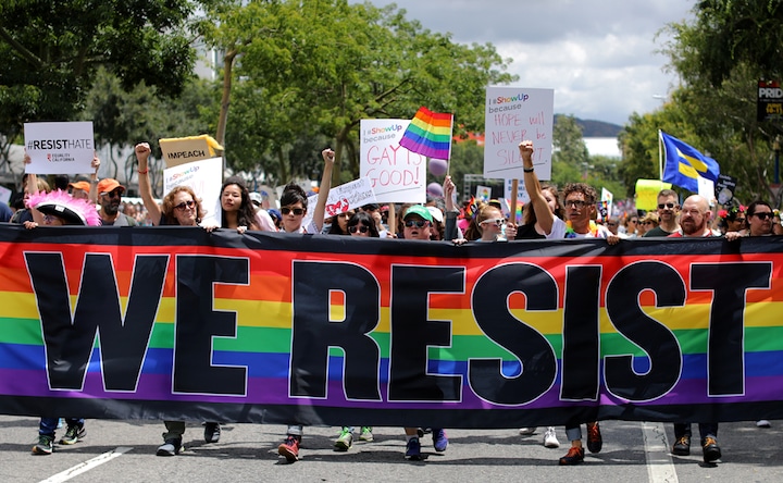 LGBT activists launch 'resist march' in California to protest Donald Trump's homophobic stance