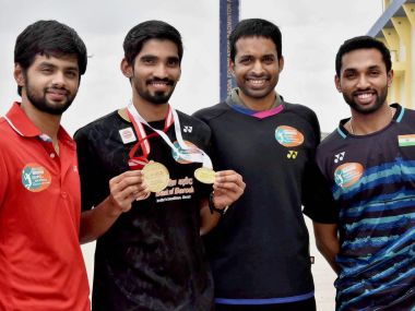 Kidambi Srikanth, B Sai Praneeth, HS Prannoy felicitated by Telangana governor Kidambi Srikanth, B Sai Praneeth, HS Prannoy felicitated by Telangana governor
